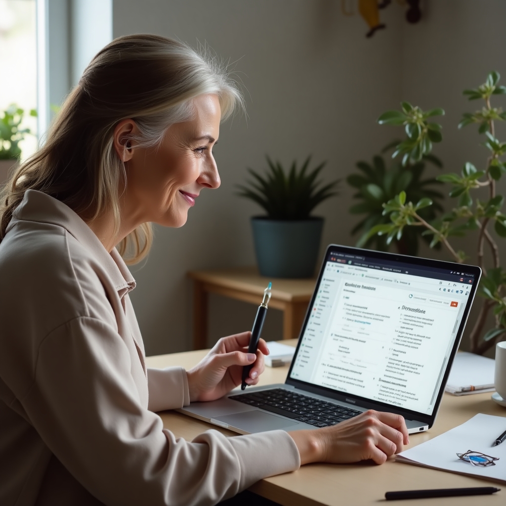 Frau 50+ vor Laptop